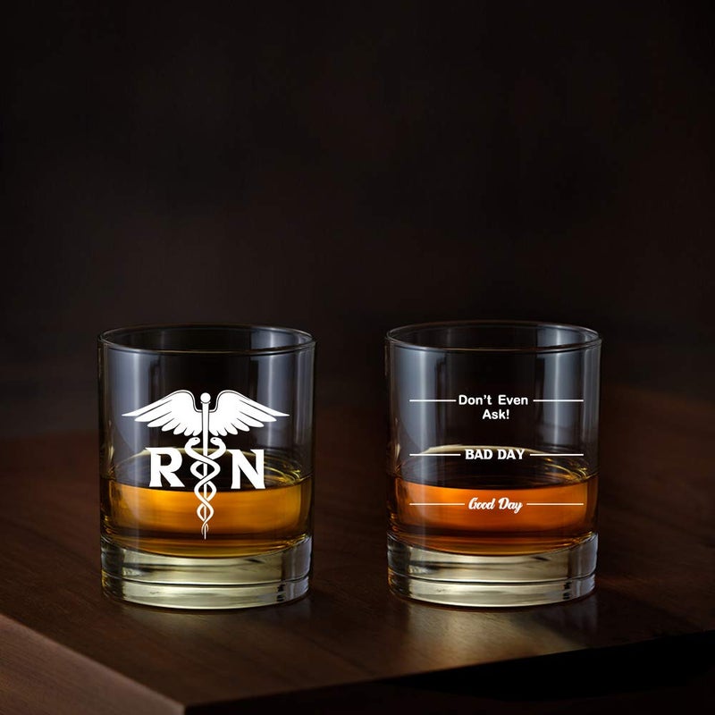 AGMDESIGN, Funny Double sided Good Day Bad Day Don't Even Ask RN Registered Nurse Whiskey Glasses, Registered Nurse Graduate Gift, Great Gift for Nurses, RN, or Nursing Graduation - Image 4
